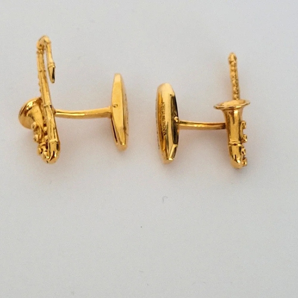 Dolce & Gabbana Mens Saxophone Cufflinks Gold Tone Made in Italy Music Theme